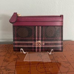 Coach Mini Skinny ID Wallet in Brown/Fuchsia Signature Plaid